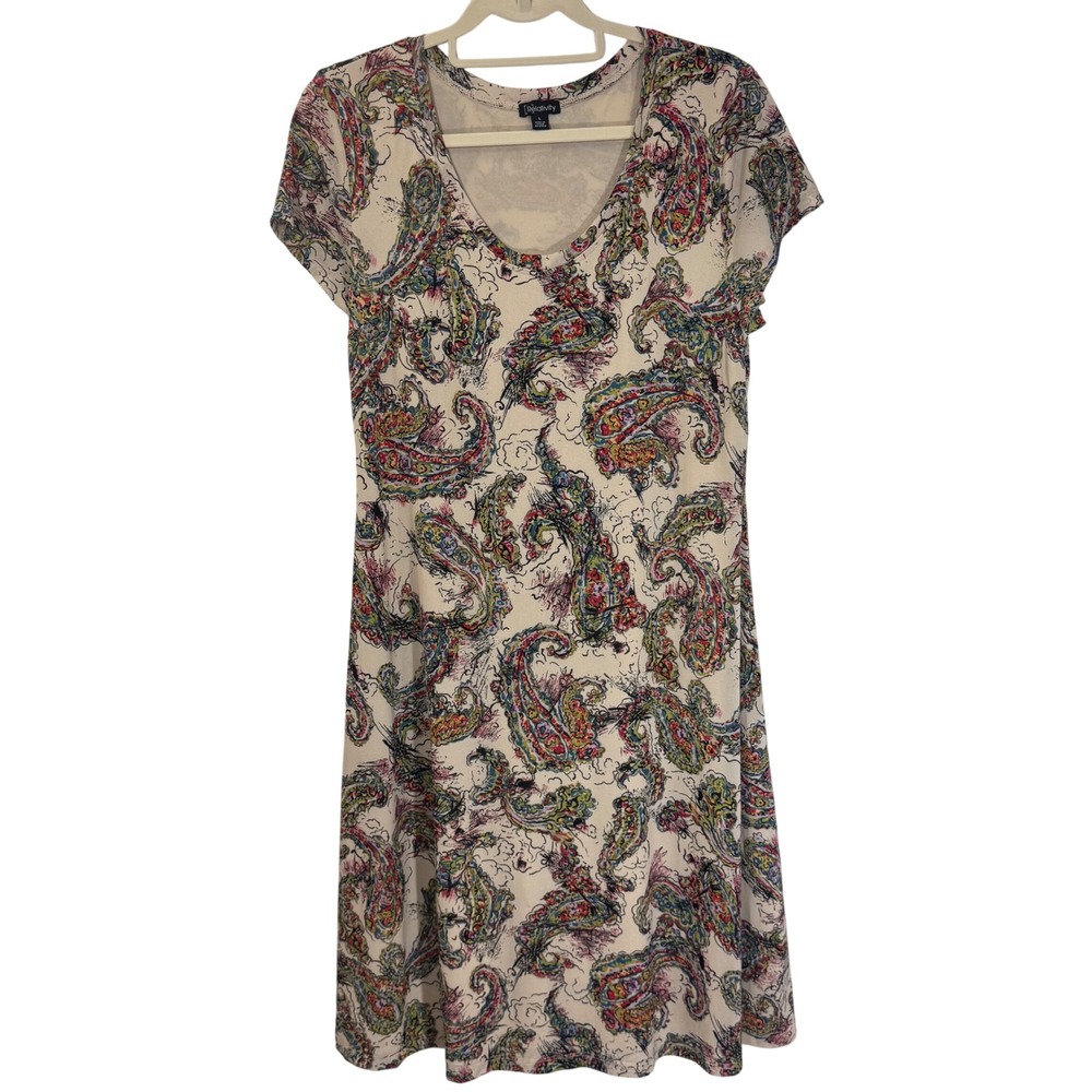 Relativity Women's Paisley Print Knit Size L Dress Ivory‎ Cream Colorful Casual